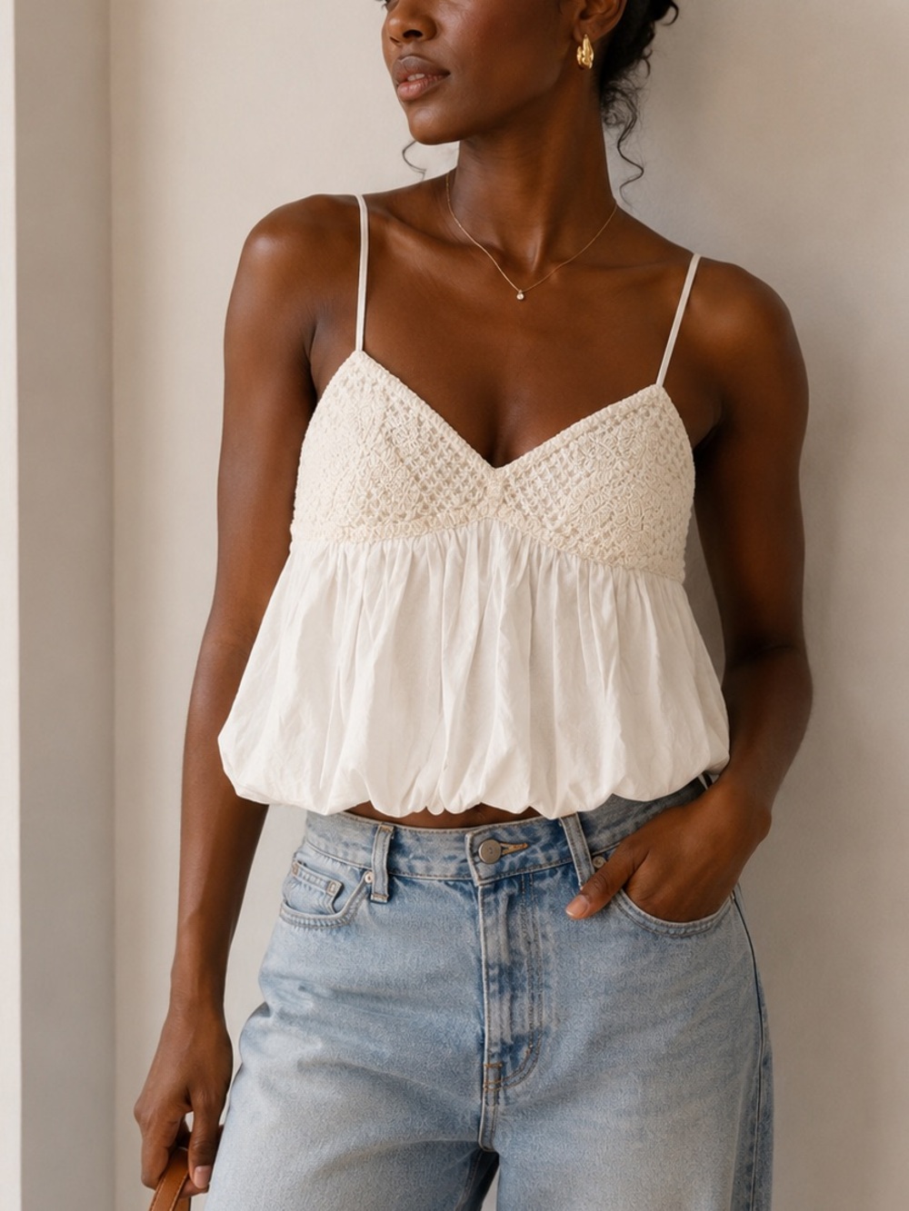 Lush White Crochet Bust Babydoll Cami